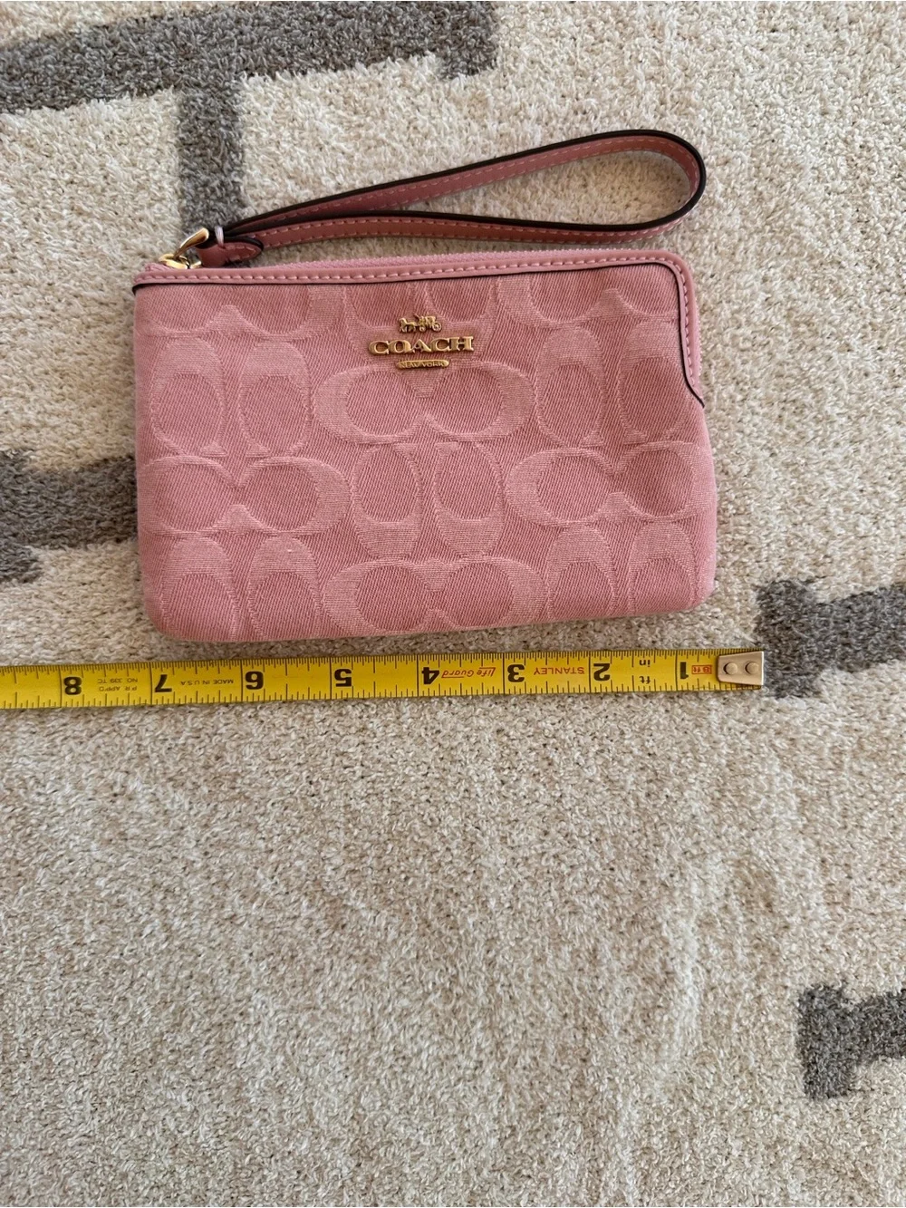 Coach Pink Signature Wristlet pink denim